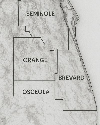 add topography to the outlined map of Brevard, Orange, Osceola, and Seminole counties in Florida